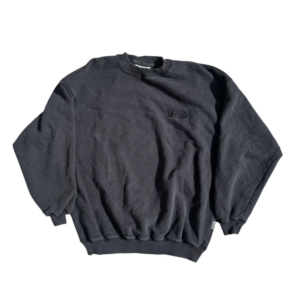Harrods Knightsbridge Mens XL Sweatshirt Black Embroidered Logo Pullover Crew